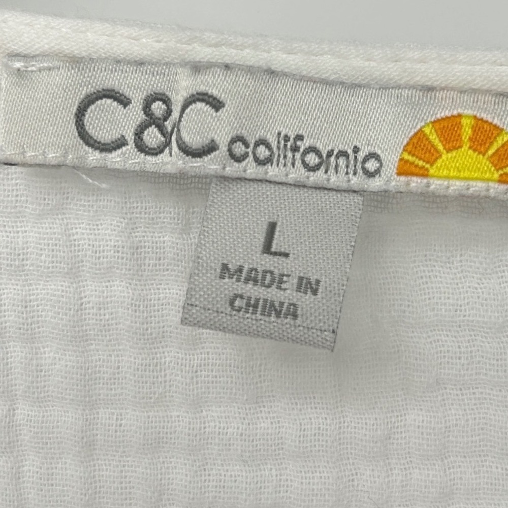 C&C California Womens White Double Gauze Cotton Oversized Pocket Top Large - Picture 3 of 6